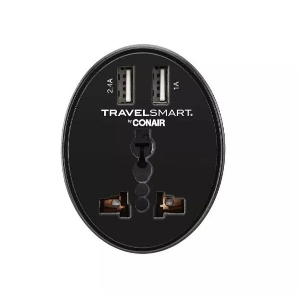 Travel Smart by Conair EU Adapter Plug with Outlet and 2 USB Ports